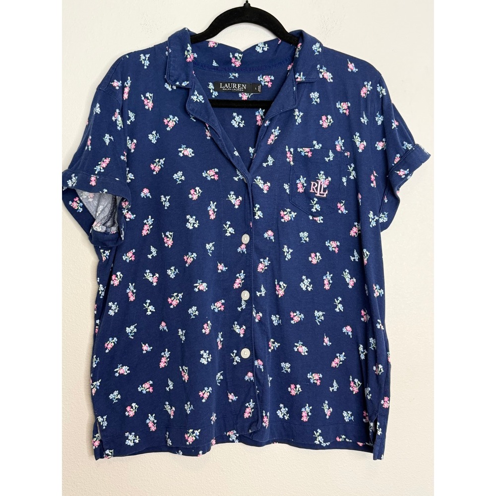 Lauren Ralph Lauren Pajama Set Navy Floral Short Sleeve Button Down Shorts L